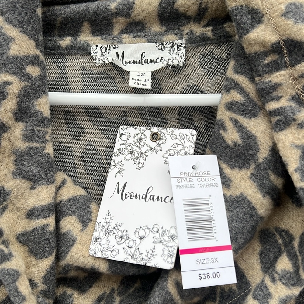 NWT Moondance Long Sleeve Cowl Neck Leopard Print Top ~ Women’s 3X - Picture 2 of 5